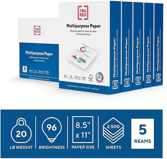 TRU RED Printer Paper, 8.5" x 11" -inch, 20 lbs., For Office, School & Home