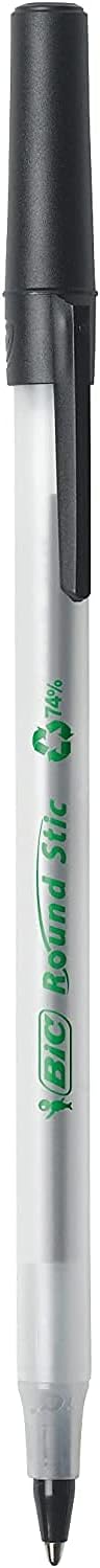 BIC Ecolutions Round Stic Ballpoint Pens, Medium Point (1.0mm), 50-Count Pack, Black Ink Pens Made from 97% Recycled Plastic