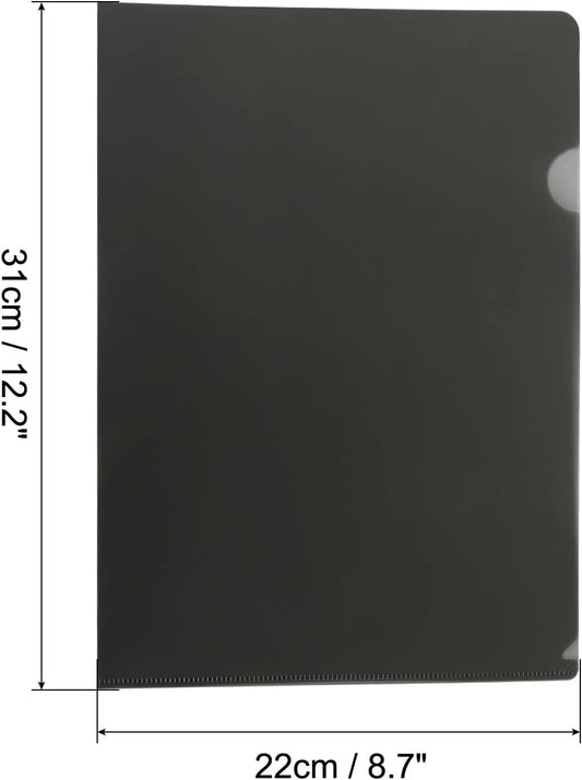 PATIKIL L Type Folders 24 Pack A4 Plastic File Project Pockets Clear Paper Document Jacket Sleeve for Office, Black