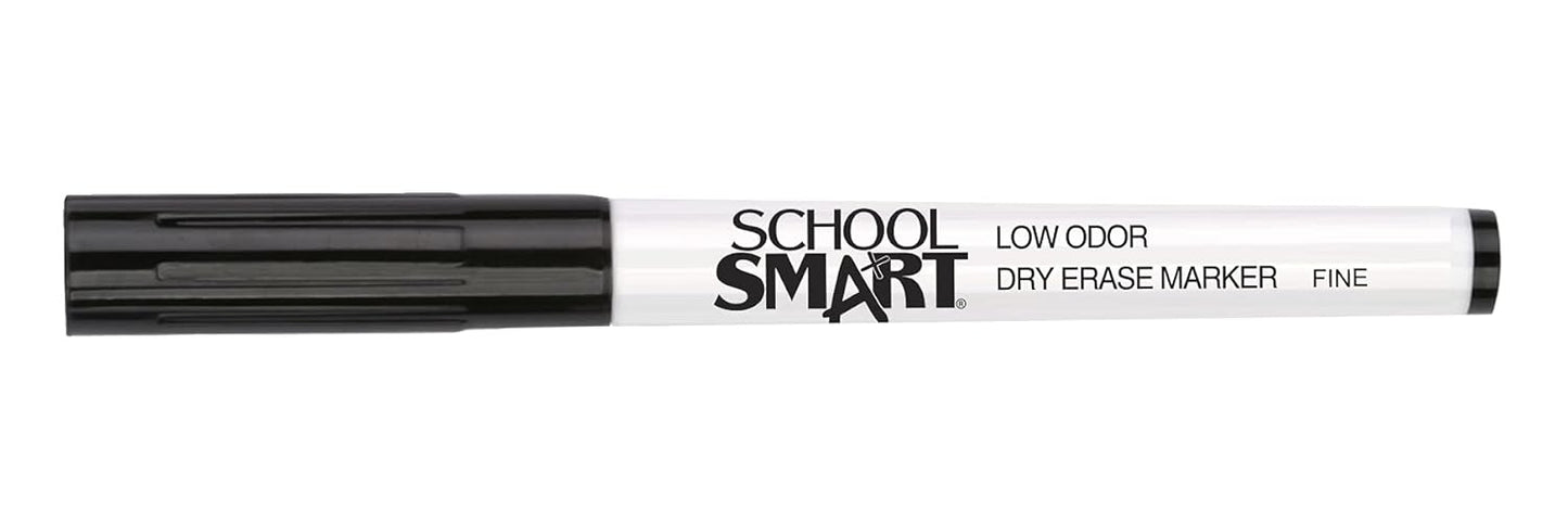 School Smart Dry Erase Pen Style Marker, Fine Tip, Black, Pack of 12 - BY1076-12BLACK
