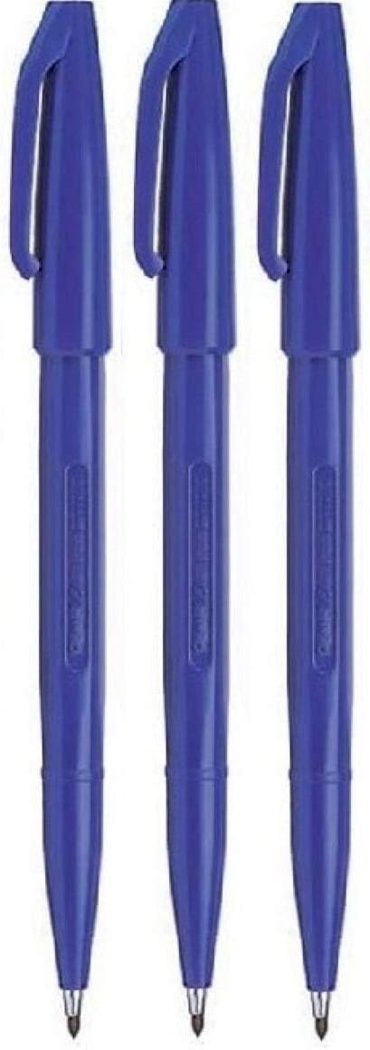 Pentel Blue Original Sign Pen S520 Fibre Tip Marker Pens Colour Fineliner 2mm Nib 1mm Line Width (Pack of 3)
