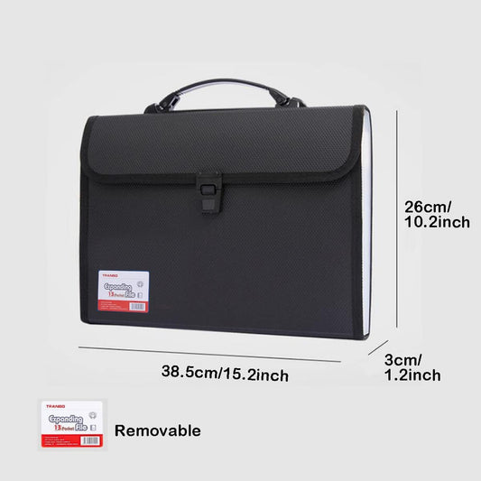 12 Pockets Letter Size/A4 Accordion File Organizer with Handle, TRANBO Expanding File Folder, Portable Paper Organizer, Expandable Plastic Document Organizer for Travel School Office - Black