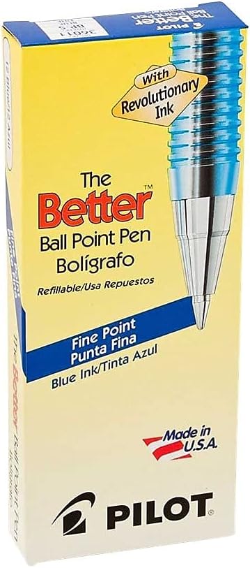 PILOT The Better Ball Point Pen Refillable Ballpoint Stick Pens, Fine Point, Blue Ink, 12-Pack (36011), Dozen Box (0.7mm - Fine)