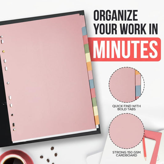 Binder Dividers with Tabs A4 12 Part | DIviders for 3 Ring Binder | Perfect for Organizing Pages in 3 Ring Binder Dividers with tabs, Each Set Includes Tab Dividers - The Paper Shop (1)