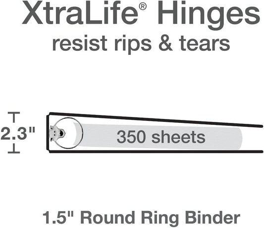 Cardinal 3 Ring Binders, Binders for School and Office, Durable 1.5 Inch, Round Rings, Holds 350 Sheets, ClearVue Presentation View, Non-Stick, Assorted Pastel Colors, 4 Pack (79552)