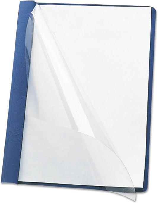Smead Clear Front Report Cover, Three Double Tang Side Fasteners, 1/2" Capacity, Letter Size, Blue, 25 per Box (87452)