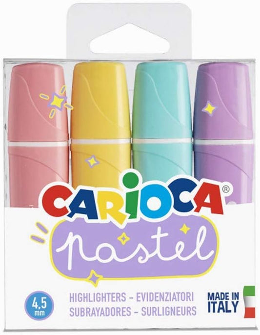 CARIOCA Memolight Pastel Highlighters – 4-Pack, Soft Water-Based Ink, Washable, 5mm Chisel Tip, Made in Italy