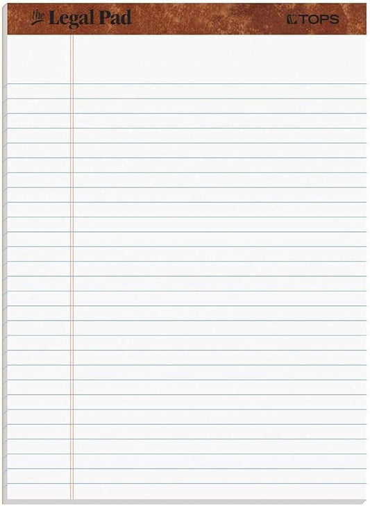 Tops The Legal Pads 8.5 X 11 Pack of 24 White Wide Ruled Notepads - 50 Sheets Per Pad - Made in the USA