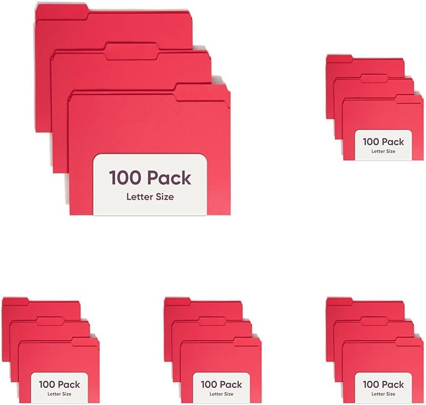 Smead File Folder, 1/3-Cut Tab, Assorted Positions, Letter Size, Red, Value Filing Products, 100 per Box
