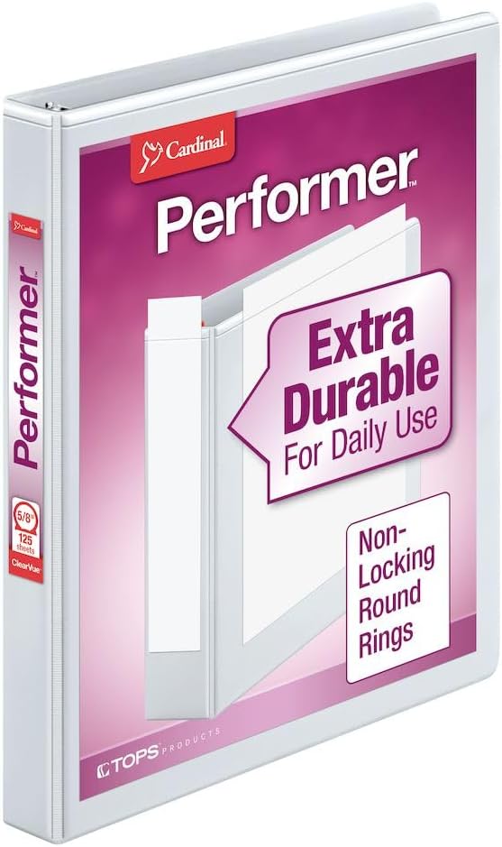 Cardinal Binder Performer with ClearVue Covers, 1.5" Round Rings, 350-Sheet Capacity, White