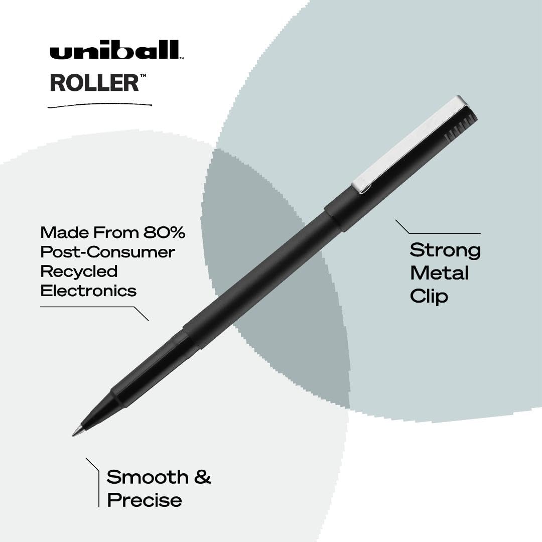 uniball Roller Rollerball Pens, Micro Point (0.5mm), Black, 12 Pack