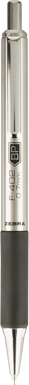 Zebra Pen, STEEL F-402 Retractable Ballpoint Pens, 0.7mm Fine Point, Black Ink, Stainless Steel Barrel and Clip, Easy-Glide Ink, Comfort Grip, Refillable Pens for Office, School, 2-Pack (29212)