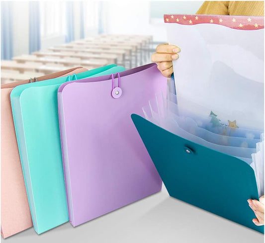 Vertical Expanding Accordion Folder with 7 Pockets Paperwork Organizer Document Wallet Briefcase Business File Organizer Bag A4 Letter Size Elastic Rope Closure Light Blue