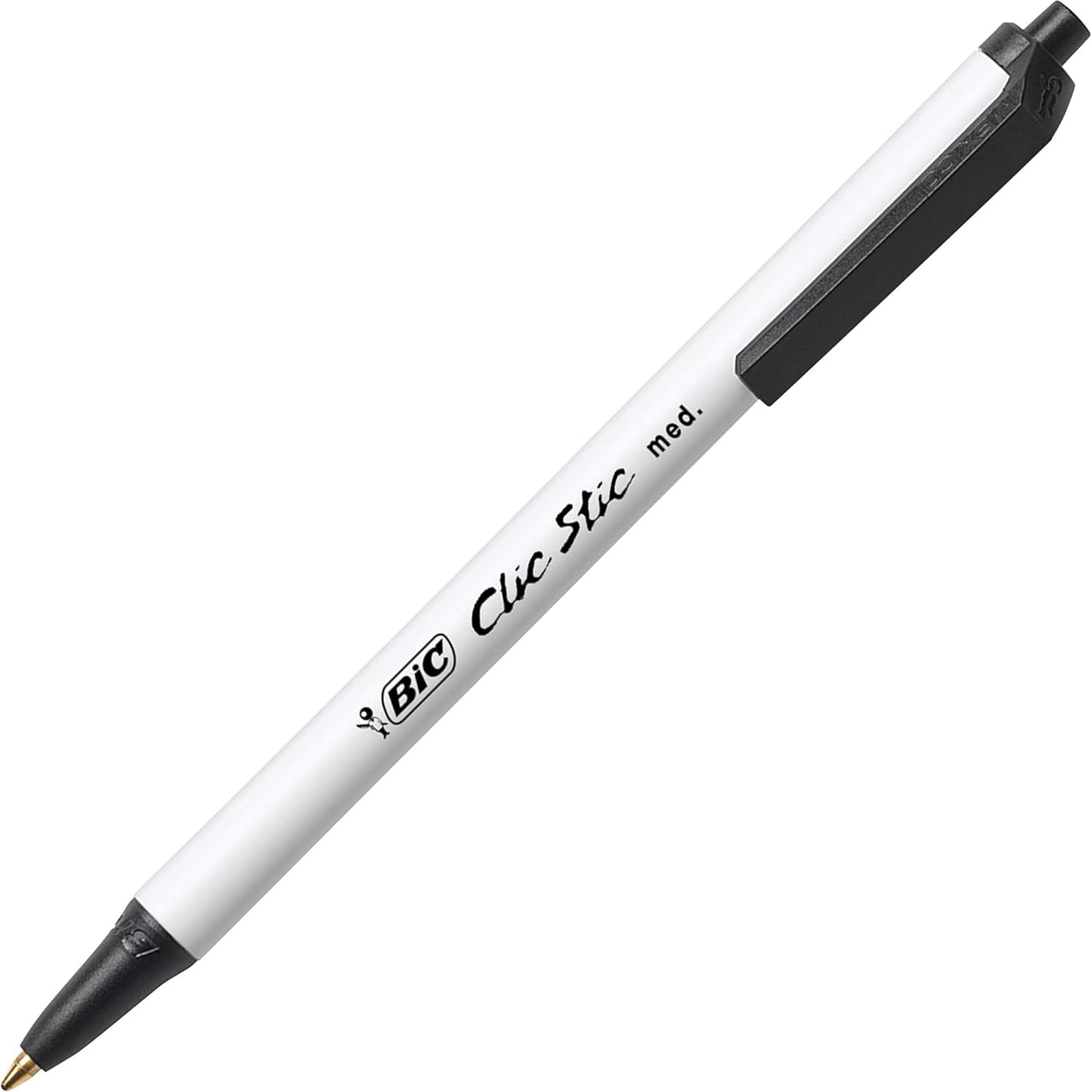 BIC Clic Stic Black Retractable Ballpoint Pens, Medium Point (1.0mm), 24-Count Pack, Round Barrel Design for Comfortable Writing