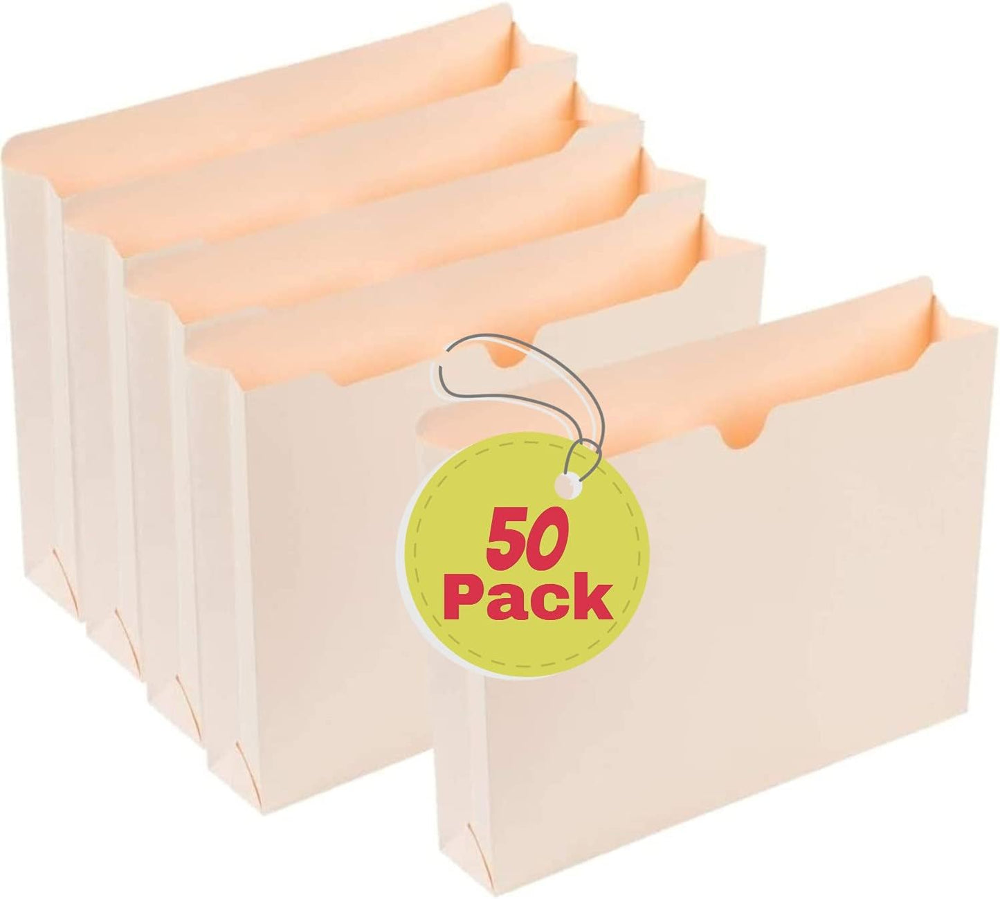 1InTheOffice File Jacket Folders, Manila, Letter Size, Reinforced Straight-Cut Tab, 1" Expansion, 50 Pack