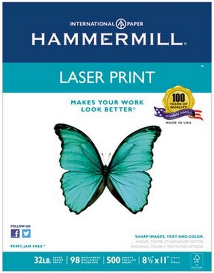Hammermill Printer Paper, Premium Laser Print 32 lb, 8.5 x 11-8 Ream (4000 Sheets) - 98 Bright, Made in The USA, 104646C