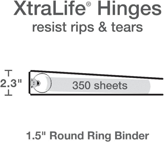 Cardinal 3 Ring Binders, Binders for School and Office, Durable 1.5 Inch, Round Rings, Holds 350 Sheets, ClearVue Presentation View, Non-Stick, Assorted Bright Colors, 4 Pack (79553)