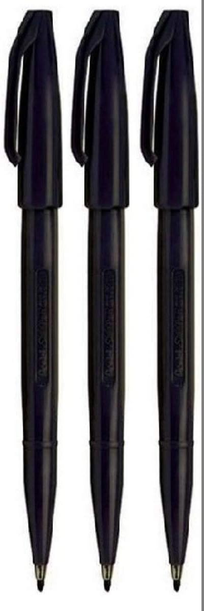 Pentel Black Original Sign Pen S520 Fibre Tip Marker Pens Colour Fineliner 2mm Nib 1mm Line Width (Pack of 3)