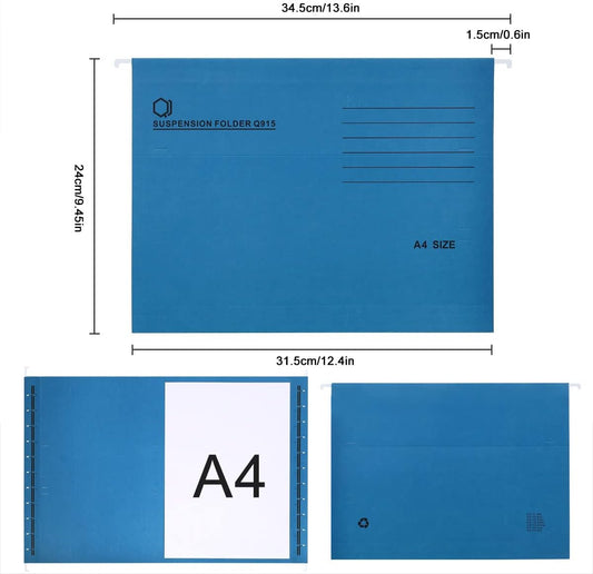 A4 Hanging File Folders, 25 Pcs Recycled Card File Folders for Filing Cabinet with Tabs and Card Inserts, Hanging Files Storage Folders for Office and School, Gray