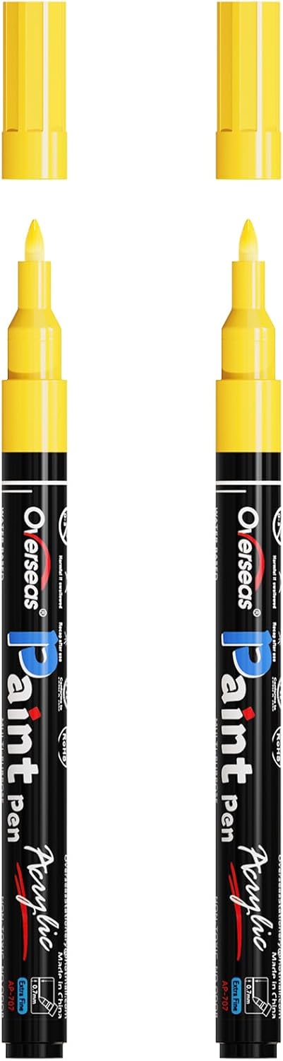Overseas White Acrylic Paint Pens 2 Pack, 0.7mm Extra Fine Tip Permanent Markers, Water-Based, Quick Drying, Waterproof, Non Toxic Paint Markers for Wood, Metal, Rock, Plastic, Glass, Canvas, Fabric