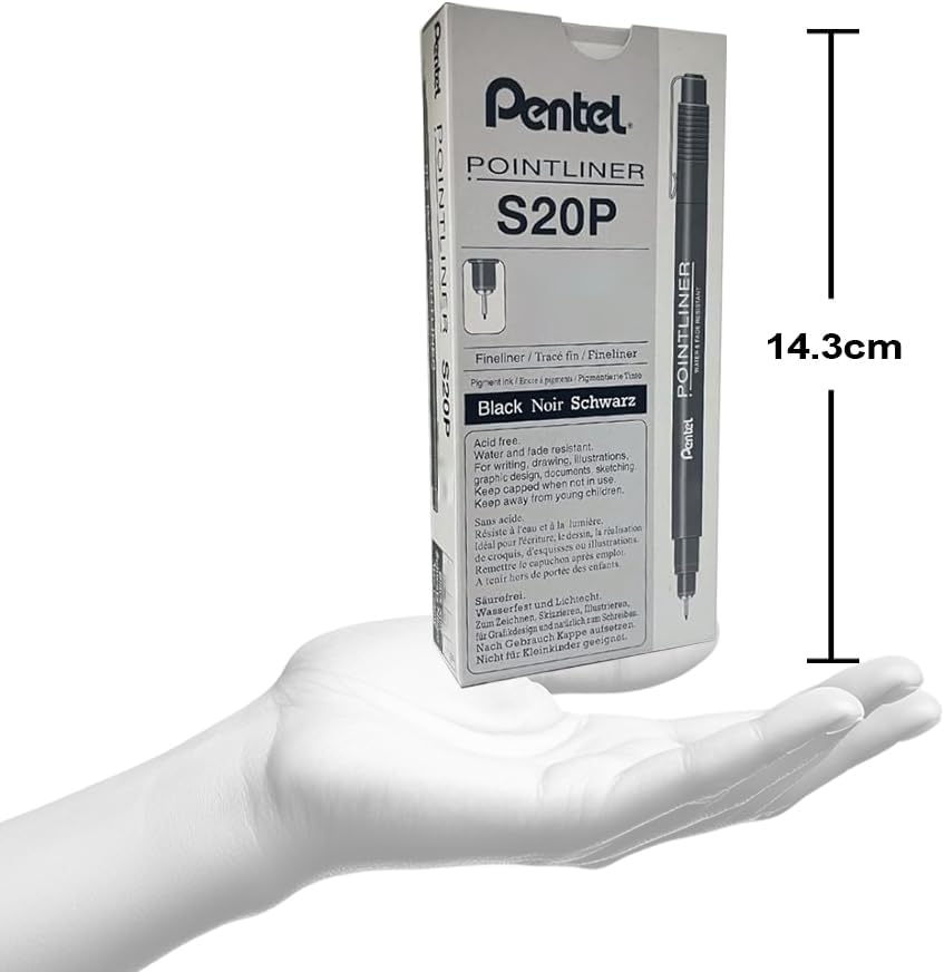Pentel Arts Pointliner Drawing Pen, 0.3mm, Black Ink, Box of 12 Pens (S20P-3A)