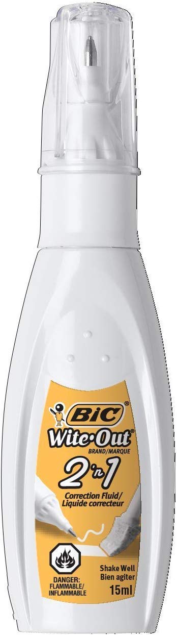 BIC 15ml Bottle Wite-Out 2 in 1 Correction Fluid (BICWOPFP11), 4 Pack