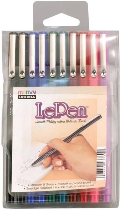 Uchida LePen Porous Point Pen, 10 Count (Pack of 1), Black, Blue, Red, Green, Pink, Lavender, Burgundy