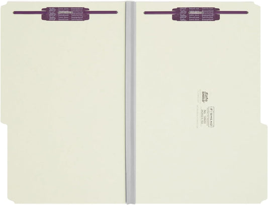 Smead Pressboard Fastener File Folder with SafeSHIELD Fasteners, 2 Fasteners, 2/5-Cut Tab Right Position, Guide Height, 2" Expansion, Legal Size, Gray/Green, 25 per Box (19920)