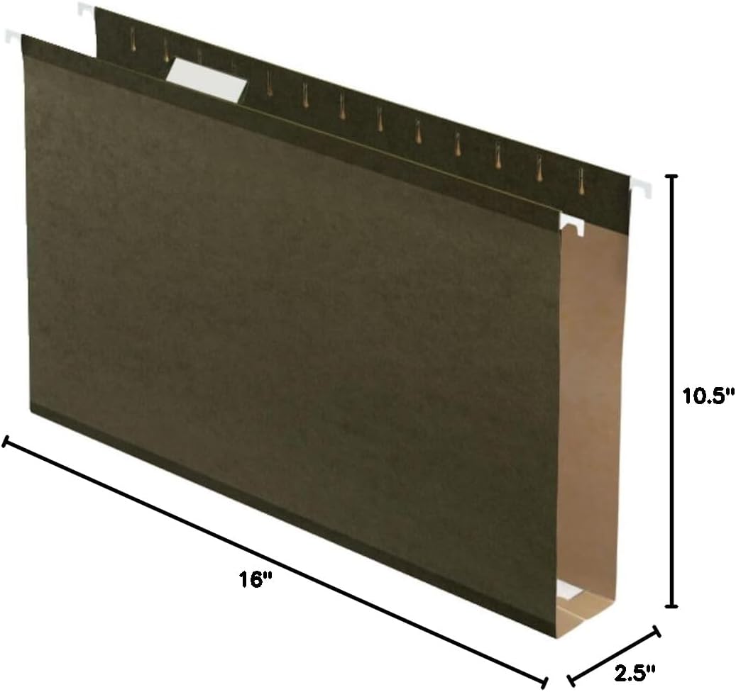 Pendaflex Extra Capacity Reinforced Hanging File Folders, 2", Legal Size, Standard Green, 1/5 Cut, 25/BX (4153x2)