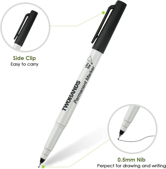 TWOHANDS Permanent Markers Ultra Fine Tip, 0.5mm, Extra Fine Point, Black, 72 Count, 21632