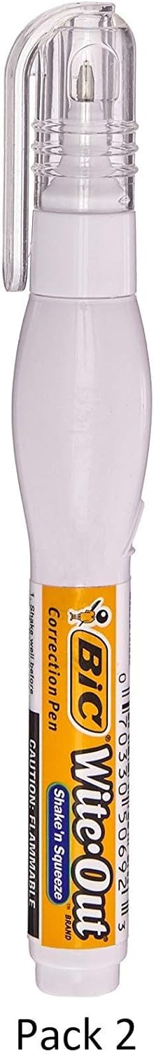BIC Wite-Out Brand Shake 'n Squeeze Correction Pen, White, 1-Count (WOSQP11), 2 Pack