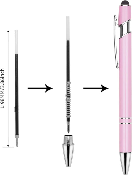 3.86 inch Black Ink Pen Refills for Pens with Stylus Tips, 1 mm Medium Point (12 Pack,Black)