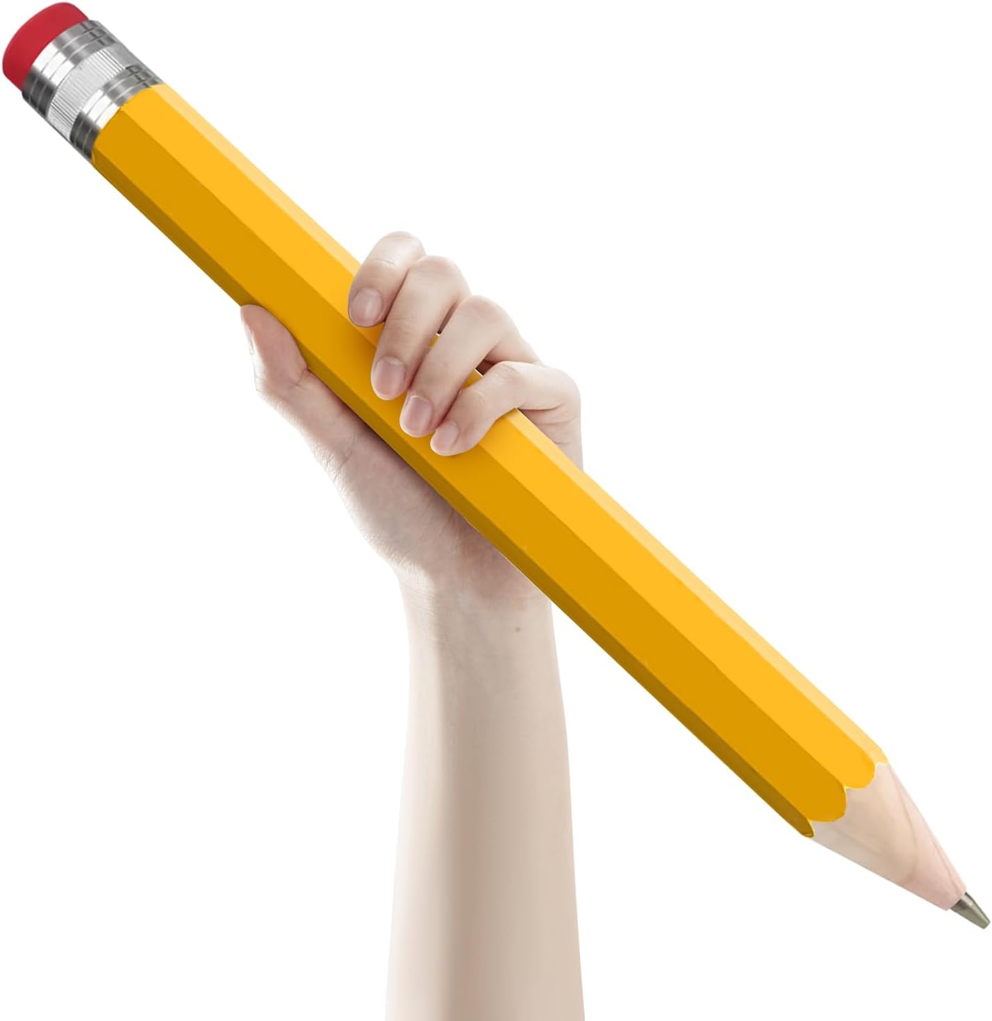 2 Pack Wooden Jumbo Pencil for Prop Gifts Decor 14 Inch Funny Big Novelty Pencil with Cap Yellow