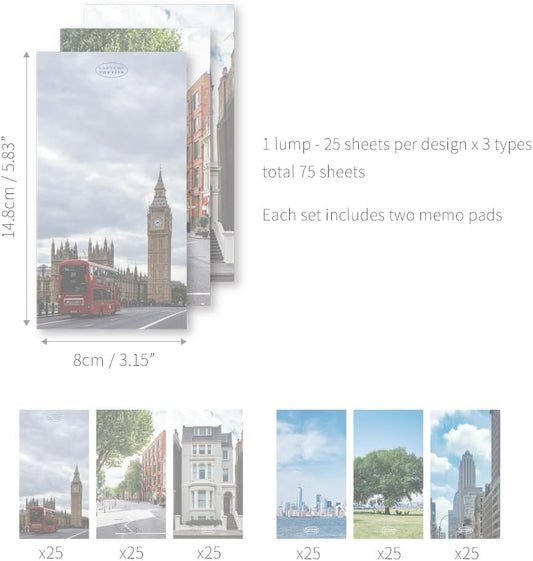 Monolike Memopad Memories design B SET - 4 Packs, 4 Different Designs, 100 Sheets Per Pad, Total 400 Sheets, Note pads, Writing pads, 3.15 x 4.17 Inches