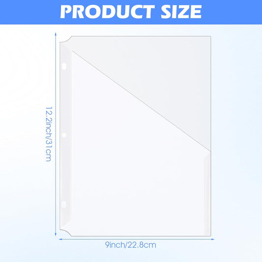 48 Pcs Binder Pockets for 3 Ring Binder Clear Plastic Folders Sleeves 3 Hole Punch Document Dividers Poly Slash File Jacket Organizer with Pockets for Office Home School, Clear