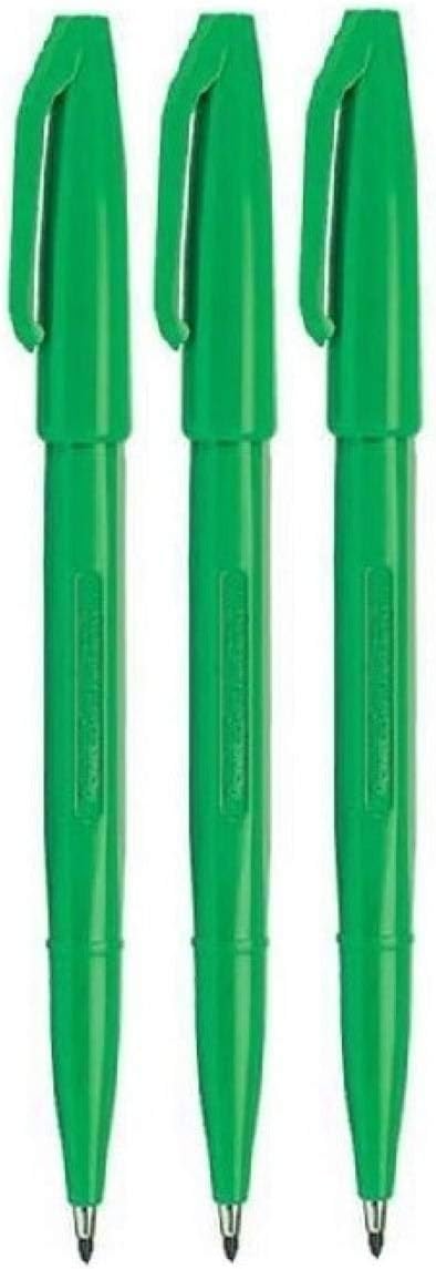 Pentel Green Original Sign Pen S520 Fibre Tip Marker Pens Colour Fineliner 2mm Nib 1mm Line Width (Pack of 3)
