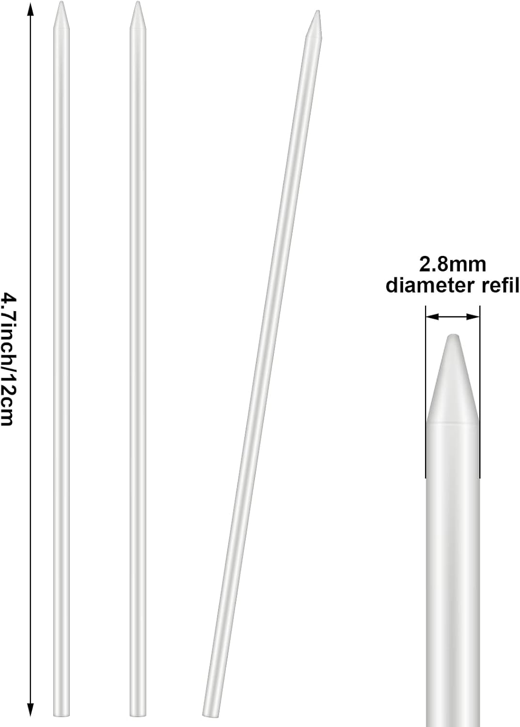 Junkin 24 Pieces Dry Graphite Refill 2.8 mm Mechanical Pencil Refills Mechanical Construction Pencil Replacements for Deep Hole Mechanical Pencils for Carpenter Woodworking Scriber(White)