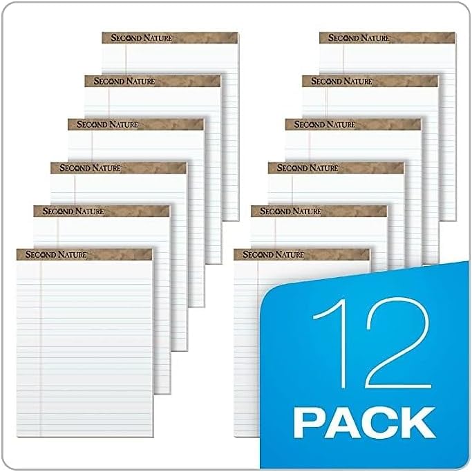 TOPS Second Nature 100% Recycled Legal Pad, 8-1/2 x 11-3/4 Inches, Perforated, White, Legal/Wide Rule, 50 Sheets per Pad, 12 Pads per Pack (74880)