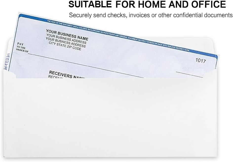 HERKKA #10 Security Self-Seal Envelopes, No.10 Windowless Bussiness Envelopes, Security Tinted with Printer Friendly Design - Size 4-1/8 x 9-1/2 Inch - White - 24 LB - 500 Pack