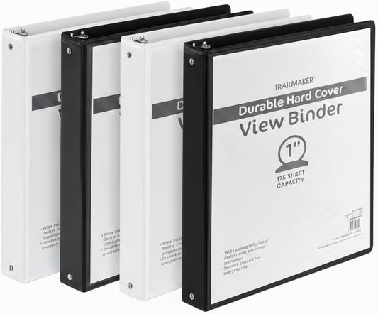 Trail Maker 1 inch Binders (50 Pack), 3 Ring Hardcover Binders in Bulk with Clear View Cover, Pockets for Classroom, Office, Portfolios | Bulk School, Teacher, Office Supplies (White Only Pack)