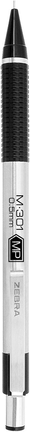 Zebra Pen, STEEL M-301 Mechanical Pencils, 0.5mm Fine Point, Refillable Lead, Stainless Steel Barrel, Built-in Eraser, Durable Clip, Lightweight Precision Pencil for School, Office, 2-Pack (54012)