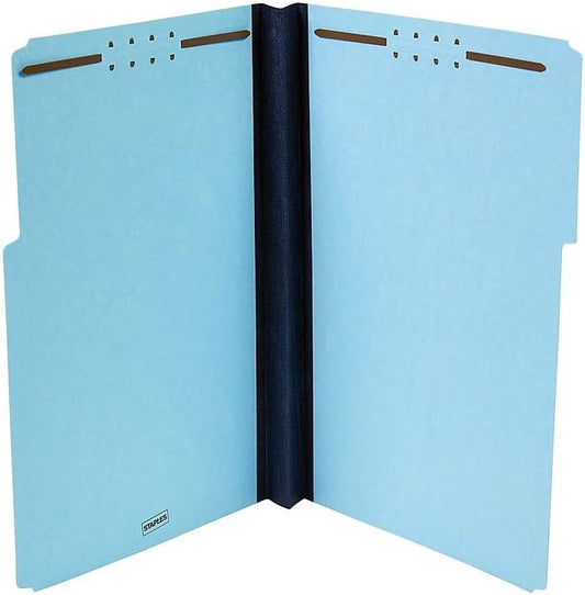 Staples Pressboard Classification Folder, Legal Size, Blue, Reinforced Durable Construction, 25/Box