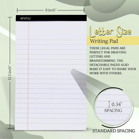 Enday 24 Pack Legal Pads 8.5 x 11 Inch, 50 Sheets per Notepad, White Note Pads, 1200 Sheets Writing Pads with Perforated Pages, White Paper Legal Pad for Work and Note-Taking