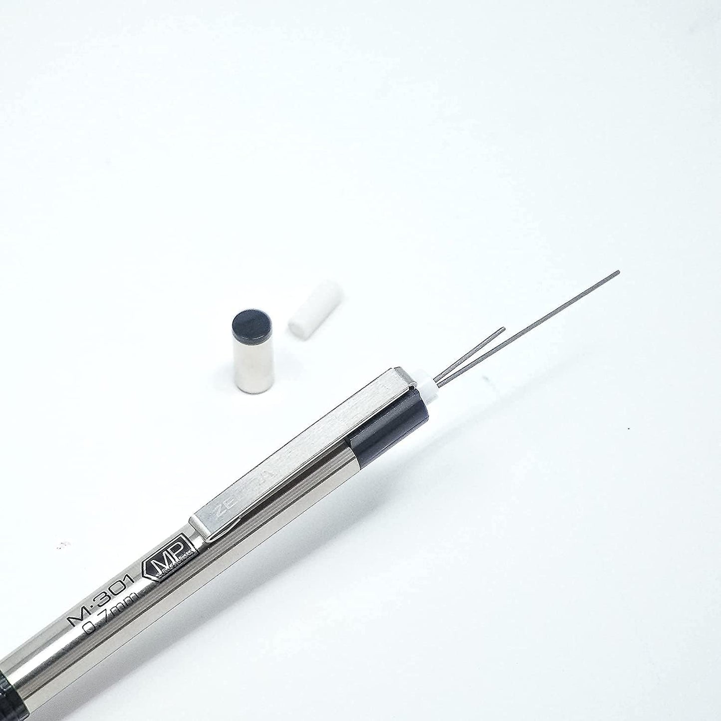 Zebra M-301 Mechanical Pencils 0.5mm, Standard Stainless Steel HB Lead Pencil, 6 Pack with 15 Bonus Eraser Refills