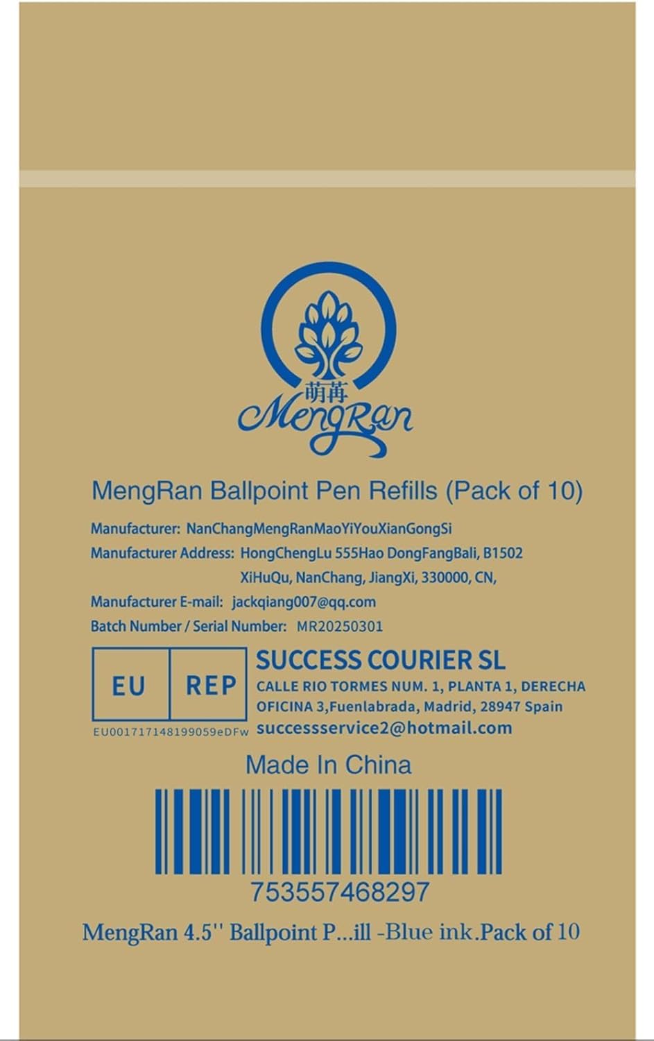 MengRan 4.5'' Ballpoint Ink Pen Refills for Twist Pens,1mm Medium Tip, Compatible with Cross Pen Refills (8513)(10 Pcs Black Ink)