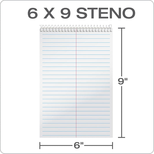 TOPS Spiral Steno Books 8 Pack, 6" x 9", Gregg Rule White Paper, Assorted Covers, 80 Sheets per Book/8 Books per Pack, Red, Black, Blue, Green (80219)
