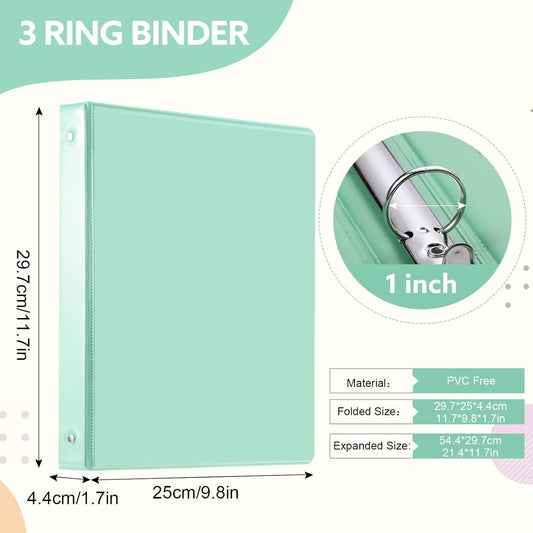 3 Ring Binder - 6 Pack, 1 Inch Binder with 2 Interior Pockets & Clear View Overlay, Large Capacity, Round Ring Binders for Office Supplies, School & Home (6 Colors)