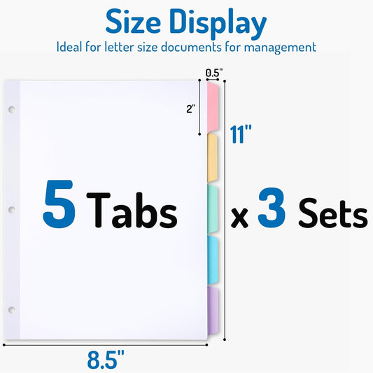 Forvencer Blank Writable Binder Dividers with Multicolor Tabs, 3 Hole Punch Dividers with Reinforced Edge, Binder Dividers for Letter Size, 6 Sets, 30 Dividers, 1/5 Cut Tabs