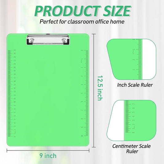Plastic Clipboards, PANDRI 6 Pack Clear Colored Clipboards, Low Profile Clip Board 12.5 x 9 Inch Standard Letter Size, Office Supplies Classroom