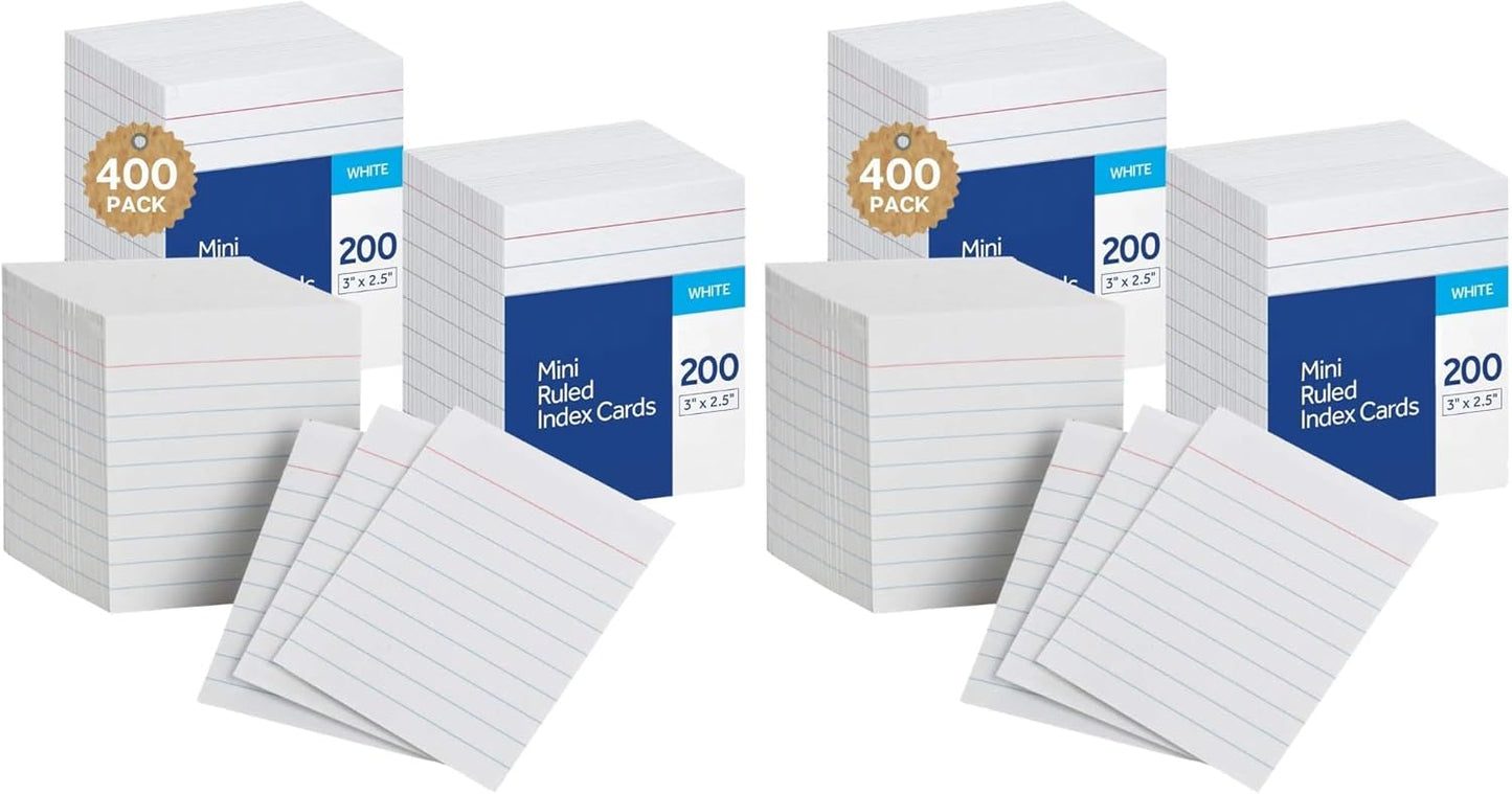 1InTheOffice Ruled Mini Index Cards 3 x 2.5, White Small Index Cards 2x3, 400/Pack